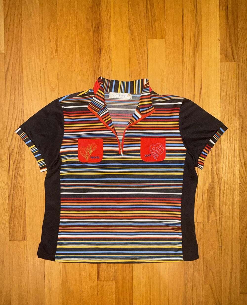 Mr. Lump Vintage Golf Multi-Color Striped Tee Y2K Zip-Up Cotton Woman’s L